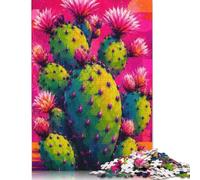 Pop Art Cactus Rose Puzzle 300 Pièces, Style Pop ludique, Casse-Tête