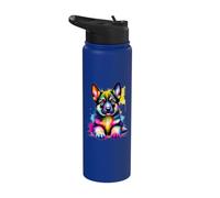 Pop Art coloré chiot berger allemand Stainless Steel Insulated Water Bottle