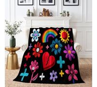 Pop Art Couverture Plaid Polaire Chaude 180 x 200 cm | Couverture pour Canapé Sofa Lit Voyager Fleur Arc En Ciel Souriante Dessin Animé Plaid Flanelle Convient Toutes Les Saisons
