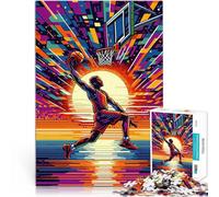 Pop Art de Basket-Ball au Coucher du Soleil Puzzle 1000 pièces pour Adolescents Activité familiale Une œuvre d'art 38x26cm