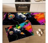 Pop Art Lot de 2 Tapis Cuisine antidérapants, Gorille du Hip-Hop Absorbe l'eau l'huile, Coloré Résistant à la poussière Tapis Cuisine pour l'intérieur - 44x70+44x120cm