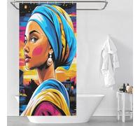 Pop Art Vision of Girl with A Pearl Earring Rideau De Douche Moderne En Polyester Déperlant Avec Crochets, Imperméable Et Anti-moisissure, Pour Salle De Bain, Décoration D'hôtel 35.43x70.87Inch（90x180