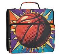Pop Basketball Classeur à 3 anneaux à fermeture éclair avec poignée et bandoulière Capacité de 500 feuilles Sac de rangement multi-poches pour l'école et le bureau