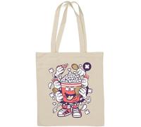 Pop Corn Monster Funny Big Cinema Bucket Sac fourre-tout en coton naturel Blanc