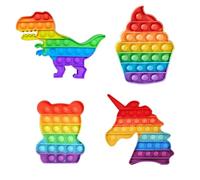 Pop It Fidget Toy Set Rainbow Push Pop Bubble, 4 pièces - Dinosaure 13 x 18 cm, Cupcake 14,5 x 11 cm, Ours 12,5 x 9,5 cm, Licorne 15,5 x 13,2 cm