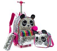 Pop It Fidget Toys Sac de Roulette 16 Pouces pour École Fille primaire Enfant Licorne Push Bulles Squeeze pour la maternelle, Panda avec paillettes, M, Moderne