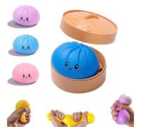 POP lina Dumpling Squishys, 9 cm Géants Dumpling Squishys avec Cuiseur Vapeurs, Jouets Anti-Stress-Sensoriels Ball pour Adultes, Cadeaux pour Anniversaires, Fête de Pâques et Noël (1pc Bleu)