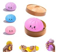 POP lina Dumpling Squishys, 9 cm Géants Dumpling Squishys avec Cuiseur Vapeurs, Jouets Anti-Stress-Sensoriels Ball pour Adultes, Cadeaux pour Anniversaires, Fête de Pâques et Noël (1pc Rose)