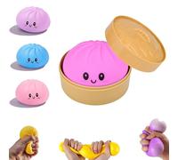 POP lina Dumpling Squishys, 9 cm Géants Dumpling Squishys avec Cuiseur Vapeurs, Jouets Anti-Stress-Sensoriels Ball pour Adultes, Cadeaux pour Anniversaires, Fête de Pâques et Noël (1pc Rouge Rose)