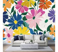 Pop Moderne Floral papier peint panoramique Fleur abstraite Papier peint photo 350 x 256 cm for Boys' and Girls' Nursery, Baby Bedroom Decor Papier Peint