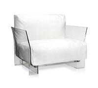 Kartell Pop Outdoor - Fauteuil blanc/tissu Sunbrella structure transparente
