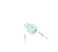 WE POP Pack Chargeur secteur + Câble USB-C/Lightning Vert : Chargeur secteur vert PD 20W port USB-C - Câble USB-C/Lightning MFI PD 20W 1 mètre en silicone vert