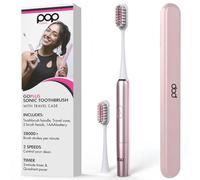 Pop Sonic Go Plus Brosse à dents de voyage | Brosse à dents électrique de voyage (or rose) avec 2 vitesses -18 000 à 24 000 vibrations par minute - Le lot ultime de brosses de voyage | Plus de 8