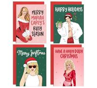 Pop Star Lot de 12 cartes de Noël amusantes pour amis et famille - 4 motifs - Imprimées sur une carte de 300 g/m² au format A6 - Enveloppe rouge - Approuvé par le FSC - Culture pop festive