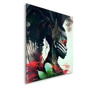 Pop Street Lovers Tableau décoratif Portrait femme africaine fleurs sauvages - Toile imprimée sur châssis - Décoration Murale Salon Chambre (80cm x 80cm)