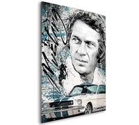 Pop Street Lovers Tableau décoratif Steve McQueen Mustang GT 350 - Toile imprimée sur châssis - Décoration Murale Salon Chambre (60cm x 90cm)