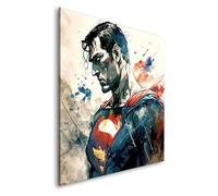 Pop Street Lovers Tableau décoratif Superman aquarelle pastel - Toile imprimée sur châssis - Décoration Murale Salon Chambre (80cm x 80cm)