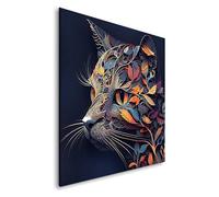 Pop Street Lovers Tableau décoratif Tête de chat en feuilles - Toile imprimée sur châssis - Décoration Murale Salon Chambre (80cm x 80cm)