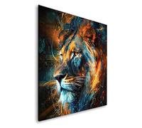 Pop Street Lovers Tableau décoratif Tête de lion couleurs d'Afrique - Toile imprimée sur châssis - Décoration Murale Salon Chambre (80cm x 80cm)