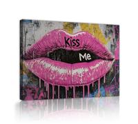 Pop Style Canvas Pictures Artwork Prints Graffiti Lèvres roses Canvas Wall Art pour Chambre à coucher Salon Étude à domicile Décor de salle à manger Mural 50x70cm Cadre intérieur