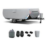 Pop Up Camper Cover, Upgraded 7 Layers Top Trailer Cover, Heavy Ripstop Waterproof Pop-up Cover with 3 Bottom Straps, Anti-UV Pop Up Folding Trailer Cover Fits 14' - 16' Trailers