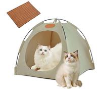 Pop-Up Pet Tent - Portable Hideaway for Cats & Small Dogs,Mesh Window, Washable Indoor Outdoor Pet House with Cool Mat, Waterproof Cat's Nest (Beige,L)