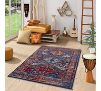 Pop-Vintage - Tapis de designer Orient - Bordure Bleu Rouge - 5 Tailles