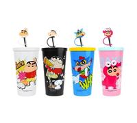 Pop40224-4pcs-Crayon Shin-Chan Tasse À Café Tasse À Eau De Dessin Animé Mignon Autour De La Collection Figurine D'anime Kamen Tasses En Paille Bouchon Anti-Poussière En Paille Verres Cadeaux