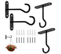 POPAPIE 4 Pièces Métal Mur Crochet,Crochets de Plafond,Support pour Plantes Suspendues,Métal Mur Crochet Swag avec Vis et Boulons d'ancrage Pour Suspendre Plantes Lampes Mangeoires D'oiseaux (Noir)