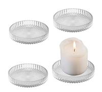 POPAPIE 4 Pièces Porte Bougie Pilier en Verre,Plaques de Bougié,Coupelle Bougie Decoration,Bougeoirs Piliers Transparent pour Noël Famille Fête Mariage Decoration et Dîner
