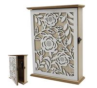 POPAPIE Boîte à Clés en Bois,Armoire à Clés en Bois avec Motif Blanc,Armoiré a Clef Murale Decorative,Armoire à Cles Décorative Vintage avec 6 Crochets pour Un Placement dans Chambre Couloir