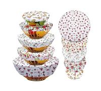 POPAPIE Lot de 5 Couvercles de Bol Réutilisables,Couvre Bols en Tissu Élastique,Couvercle en Tissu Alimentaire pour Fruits Restes Levée de Pâte Pique-Niques,la Bordure Élastique