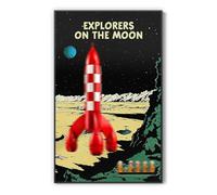 popbricks Tableau d'affichage mural lumineux compatible avec LEGO Tintin Moon Rocket 21367 - Vitrine spatiale de style bande dessinée haut de gamme avec lueur ambiante, cadre en aluminium et toile de