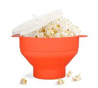 Popcorn à micro-ondes, grand bol à pop-corn en silicone pour micro-ondes à air chaud Popcorn Popper Bowl avec couvercle pour la maison(Orange)