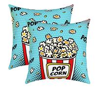 Popcorn Bleu Réversible Taie d'oreiller 40x40cm Cinéma Affiches Design Place Taie Oreiller Lot De 2 pour Lit Canapé Ancienne Mode Housse de Coussin Maison Décor Housse Coussin Taies d'oreiller