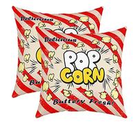 Popcorn Imprimer Réversible Taie d'oreiller 40x40cm Brassée Cinéma Films Théâtre Place Taie Oreiller Lot De 2 pour Lit Canapé Canapé Rouge Brassée Stripe Housse de Coussin Décor Housse Coussin