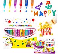 Popcorn Pens,Stylos Magique 3d Popcornpens, Popcornpens Stylos à Dessin Diy Bubble Popcorn Marqueurs CréAtifs Pour Le Scrapbooking, Les Projets Artistiques Et La CréAtion De Cartes De VœUx，12 Set