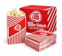 popcornloop Lot de 60 sachets à pop-corn pour pop-corn - Pour bar à bonbons de mariage - Boîtes en papier pour fête - Rouge, blanc, beige - Rayures - Cadeau pour enfants (rouge - 60 pièces)