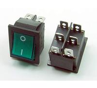 POPESQ® - 1 pcs. x Interrupteur 2 Contacts avec Eclairage 30mm x 25mm 15A / 250V Noir - Vert Plastique / 1 pcs. x Switch 2 Contacts with Lighting 30mm x 25mm 15A / 250V Black - Green Plastic #A1398