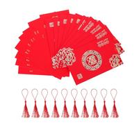 POPETPOP 10 Pièces Invitation de Mariage de Style Chinois Rouge en Papier | Cordon Nylon à Pompon, pour Noces et Cartes, Style Simple Romantique, Ne Se Décolore Pas