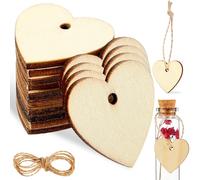 POPETPOP 100 Pièces Cœurs en Bois Brut 30mm avec Surface Vierge pour Peindre et Écrire, Décoration Mariage Champêtre ou Loisirs Créatifs avec Corde en Jute 1m
