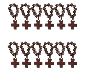 POPETPOP 12 Pièces Bague Chapelet Chrétienne de Poche en Bois | Perles Naturelles, Finition Lisse, Format Compact, Usage Quotidien et Services Religieux, pour Carême