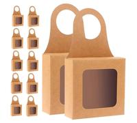 POPETPOP 12 pièces Boîtes Carton Kraft pour Bouteilles de Vin avec Fenêtre Transparente et Anse Résistante Coffrets pour Anniversaire Mariage et Fête