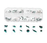 POPETPOP 120 Strass pour Nail Art Forme Assortie, Dos Plat, Couleur Verte, Kit 12 Grilles 120 Pièces pour Décoration D’ongles Diy, Accessoires de Manucure pour Ongles et Visage, Paillettes