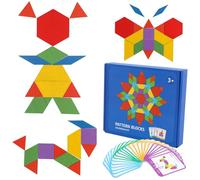 POPETPOP 155 pièces Puzzle Bois Tangram Coloré Blocs Formes Géométriques Éducatifs pour Garçon Fille avec Sac de Rangement Jeu Éducatif Développement Motricité et Imagination