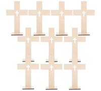POPETPOP 16 Pièces Croix en Bois Beige Légère Support, Décoration Religieuse Élégante pour Mariage Chrétien, Design Ajouré Rustique Facile à Transporter