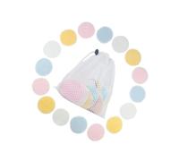 POPETPOP 16 pièces Lot de Disques Démaquillants Réutilisables en Fibre Végétale Doux Double Couche Lavables avec Sac Filet pour Visage et Maquillage Couleurs Assorties Bleu Rose Blanc
