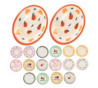 POPETPOP 18 Pcs Miniature Dollhouse Tableware Set with Floral Pattern Plates and Serving Trays for DIY Pretend Play Kitchen Accessories Mixed Style