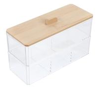 POPETPOP 1ensemble Boîte de Rangement Transparent à Couvercle Bambou pour Cotons et Cotons-tiges Organiseur Multi-Compartiments Polyvalent pour Salle de Bain et Coiffeuse
