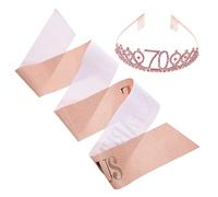 POPETPOP 1Ensemble Décoration Anniversaire avec Diadème Strass et Sash Scintillant Rose Doré Accessoires Élégants pour Fête